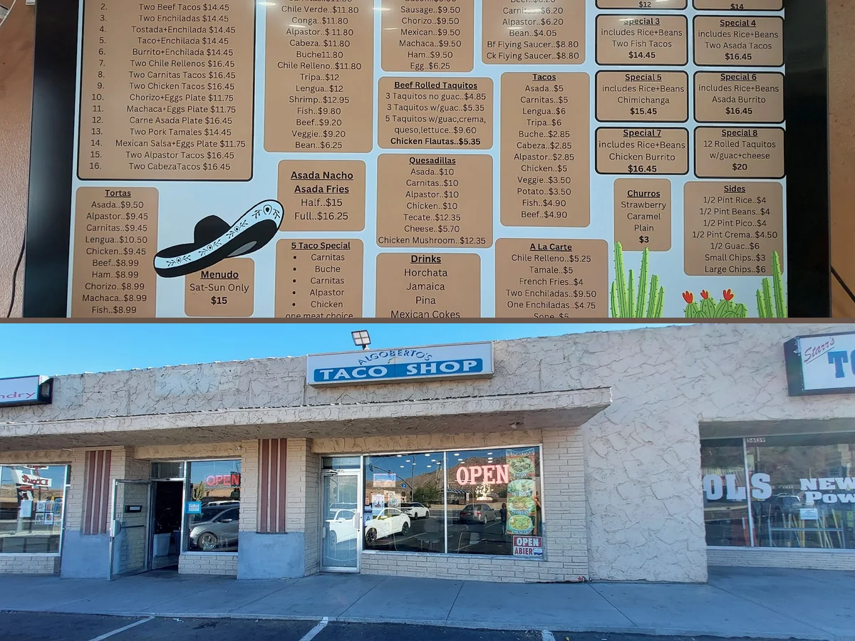 Mexican plates served in a casual strip-mall setting.